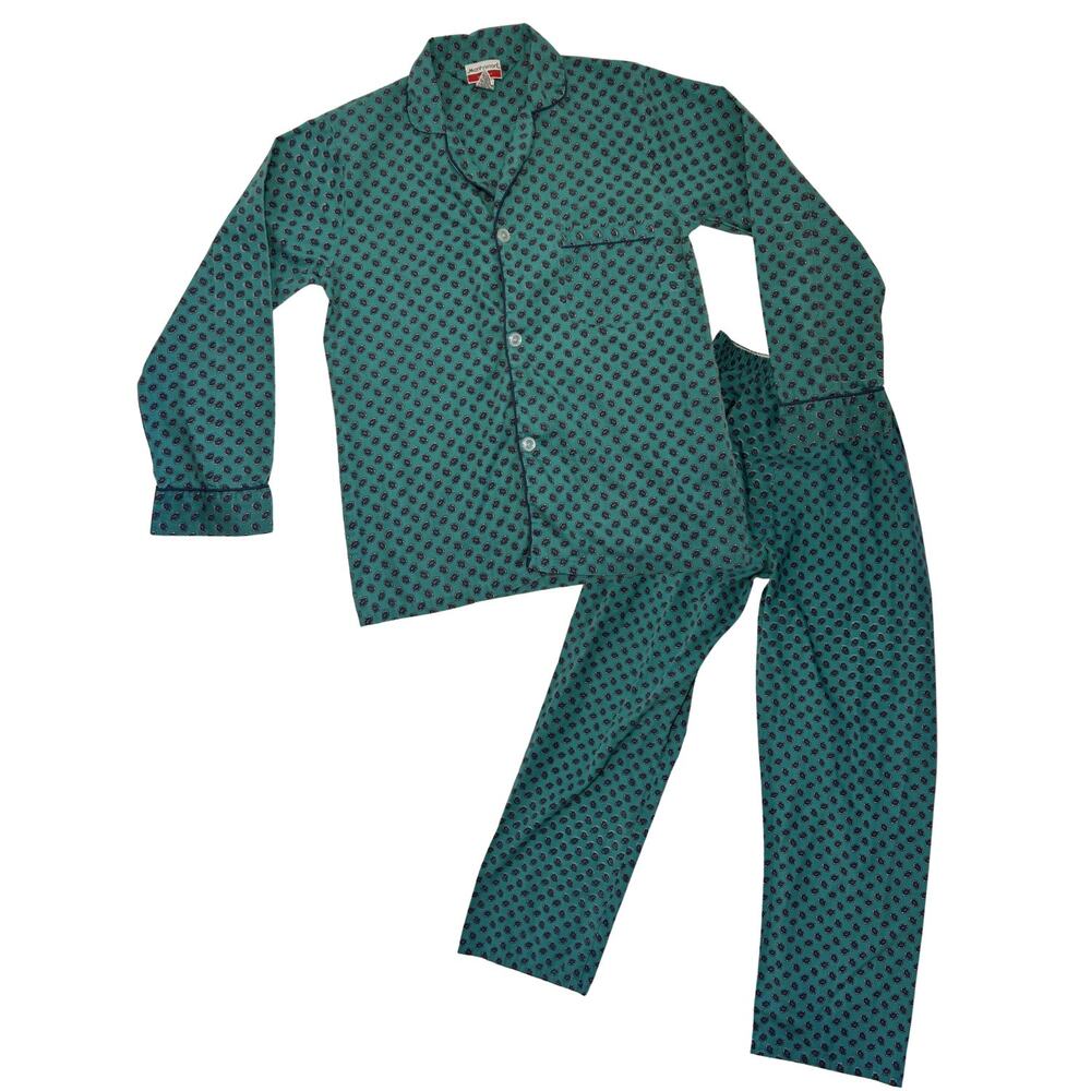 VTG 80s S Green Pajama Set Long Sleeve Loungewear Casual Retro Indie Whimsigoth